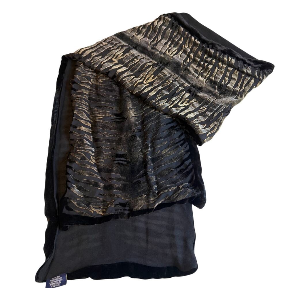 Charter Club Burnt Velvet  Zebra Animal Print Scarf Black